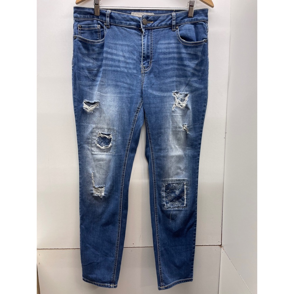 EST 1946 Denim Womens Size 10 Distressed Lace Patch Skinny Jeans Medium Wash